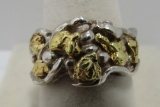 SOLID 18K+ GOLD NUGGET & STERLING SILVER RING