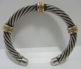 CABLE CUFF BRACELET 14K GOLD & STERLING SILVER
