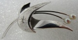 CC 2 PEARL PIN STERLING SILVER BROOCH