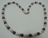 6MM PEARL NECKLACE BLACK WHITE PINK 14K GOLD IWI