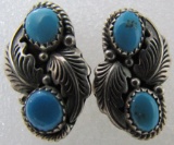 SIGNED RB TURQUOISE EARRINGS STERLING SILVER