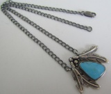 OLD PAWN TURQUOISE NECKLACE STERLING SILVER HLMK