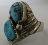 SIGNED R TURQUOISE RING STERLING SILVER SIZE 11