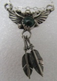 MALACHITE NECKLACE STERLING SILVER FEATHER
