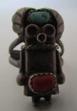 SIGNED RN KACHINA RING STERLING SILVER TURQUOISE