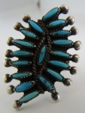 NEEDLE POINT TURQUOISE RING STERLING SILVER ZUNI