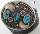 SPIDERWEB TURQUOISE BELT BUCKLE STERLING SILVER