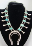 TURQUOISE SQUASH BLOSSOM NECKLACE STERLING SILVER