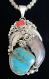 103GR BEAR CLAW TURQUOISE NECKLACE STERLING SILVER