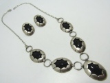 STERLING SILVER CONCHO NECKLACE EARRINGS SET 