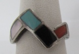 DP INLAY TURQUOISE MOP SOS RING STERLING SILVER