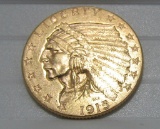 1915 GOLD 2 1/2 DOLLAR QUARTER EAGLE INDIAN COIN
