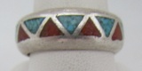 TURQUOISE CORAL BAND RING STERLING SILVER SIZE 12