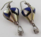 HOT AIR BALLOON EARRINGS STERLING SILVER INLAY