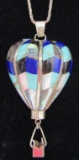 3D HOT AIR BALLOON NECKLACE STERLING SILVER INLAY