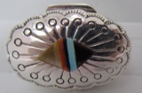 TURQUOISE INLAY PILL BOX STERLING SILVER MOP CORAL