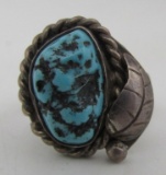 TURQUOISE RING STERLING SILVER EARLY NAVAJO