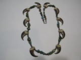 TURQUOISE BEAR CLAW STERLING SILVER NECKLACE