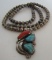 FE CARVED TURQUOISE CORAL NECKLACE STERLING SILVER