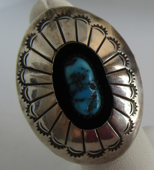 KINGMAN TURQUOISE RING STERLING SILVER CONCHO