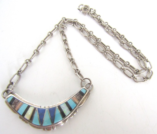 INLAY NECKLACE STERLING SILVER TURQUOISE LAPIS