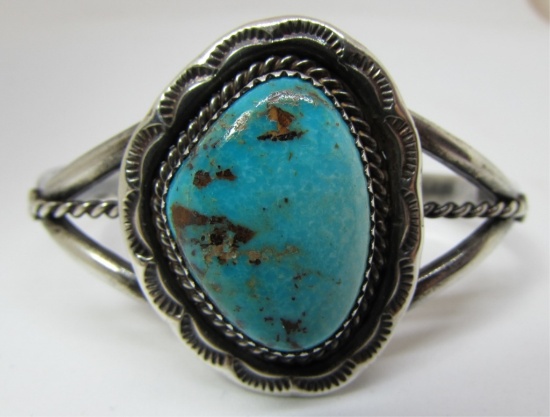 HENRY KING TURQUOISE BRACELET STERLING SILVER CUFF