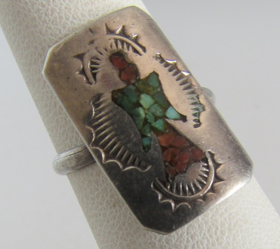 DJ TURQUOISE CORAL RING STERLING SILVER ZUNI