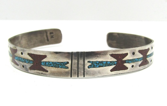 HB TURQUOISE CORAL CUFF BRACELET STERLING SILVER