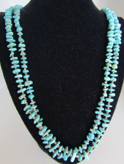 2 STRAND TURQUOISE NECKLACE 32 INCHES LONG