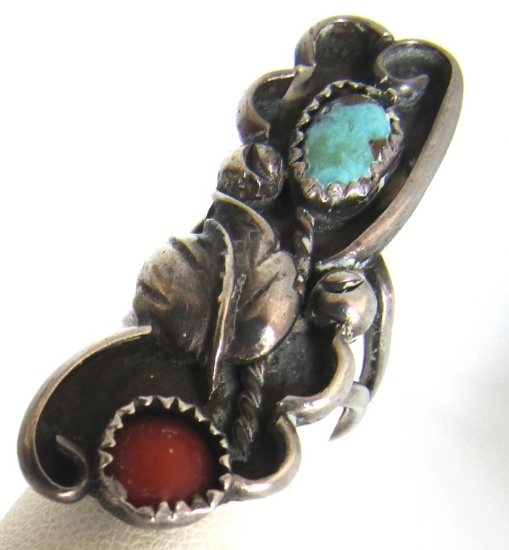 TURQUOISE CORAL RING STERLING SILVER