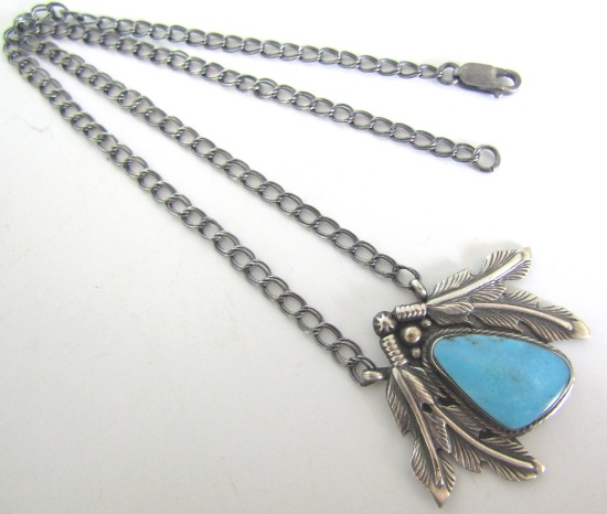 RUNNING BEAR TURQUOISE NECKLACE STERLING SILVER