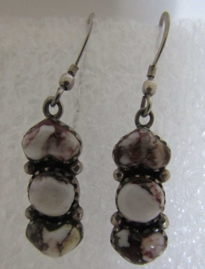SIGNED WHITE BUFFALO EARRINGS STERLING SILVER
