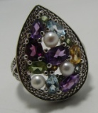 GARNET AMETHYST PERIDOT TOPAZ RING STERLING SILVER