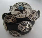16 CONCHO TURQUOISE BELT BUCKLE STERLING SILVER