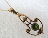 ANTIQUE PERIDOT LAVALIER PENDANT NECKLACE 14K GOLD