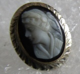 HAND CARVED CAMEO STICK PIN 10K GOLD VICTORIAN