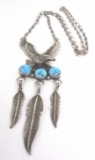 D MARK EAGLE TURQUOISE NECKLACE STERLING SILVER