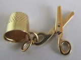 JMF14K GOLD CHARM SCISSOR & THIMBLE PENDANT SEWING