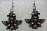 ZUNI EAGLE DANCER EARRINGS STERLING SILVER INLAY