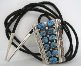 OC MARK TURQUOISE BOLO TIE NECKLACE STERLING SILVE