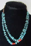 2 STRAND TURQUOISE HEISHI BEAD NECKLACE NUGGET