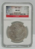 1887 MORGAN US SILVER DOLLAR COIN MS63