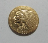1913 INDIAN 2 1/2 DOLLAR GOLD COIN.