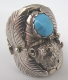 YAZZIE TURQUOISE RING STERLING SILVER BUFFALO
