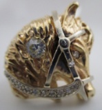 HORSE HEAD DIAMOND RING 14K GOLD17.4 GRAMS