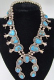 MORENCI TURQUOISE SQUASH BLOSSOM NECKLACE STERLING