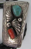 YAZZIE TURQUOISE CORAL BOLO TIE NECKLACE STERLING