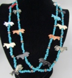 14 HORSE FETISH NECKLACE TURQUOISE STERLING SILVER