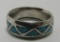 VINTAGE TURQUOISE CHIP INLAY STERLING RING SZ9.5