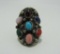SIGNED D MULTISTONE STERLING TURQUOISE CORAL RING